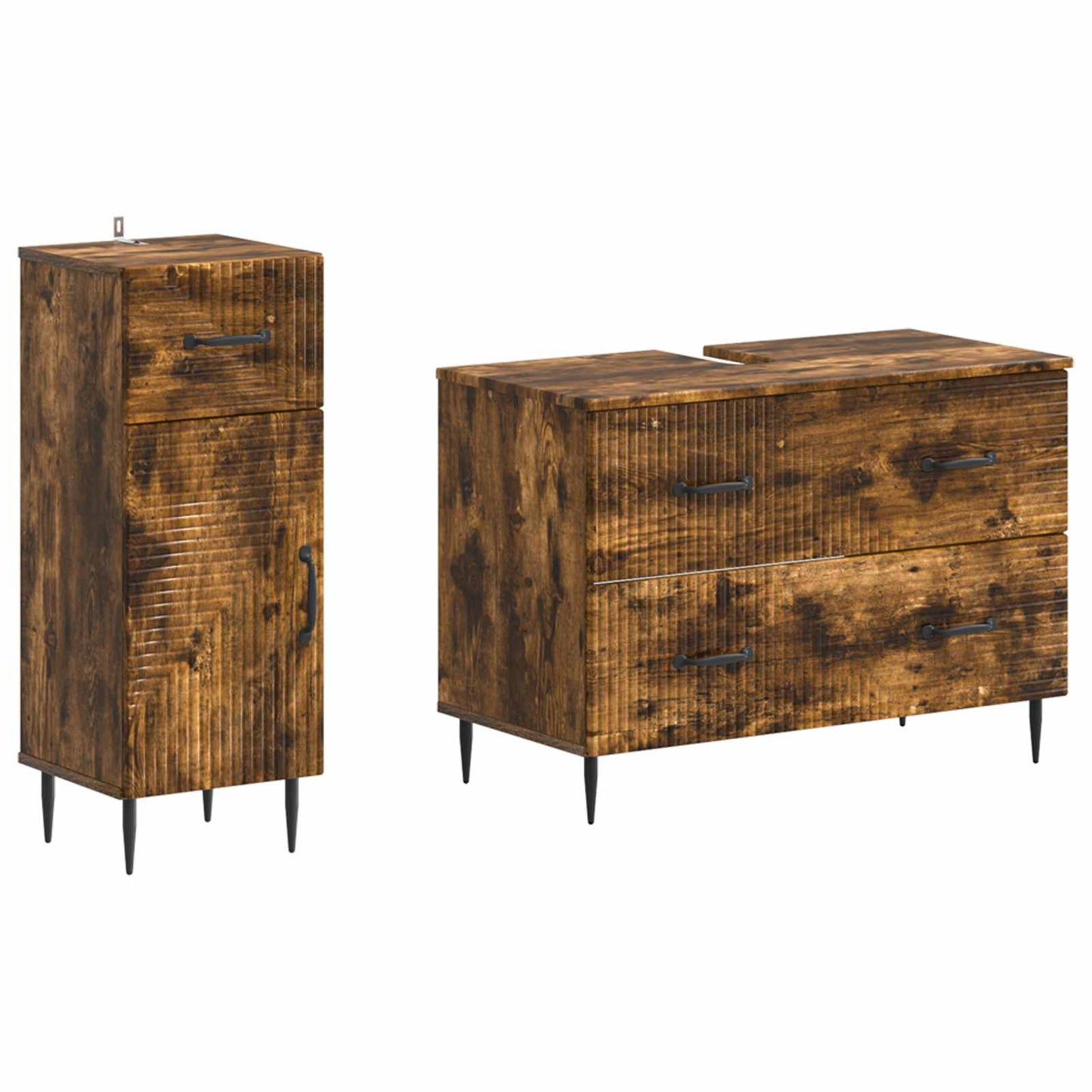 vidaXL 2 Piece Bathroom Cabinet Set HAARLEM Smoked Oak Engineered Wood