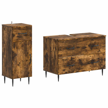 vidaXL 2 Piece Bathroom Cabinet Set HAARLEM Smoked Oak Engineered Wood