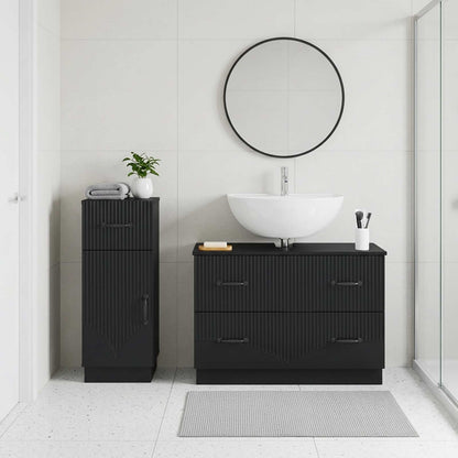 vidaXL 2 Piece Bathroom Cabinet Set HOORN Black Engineered Wood