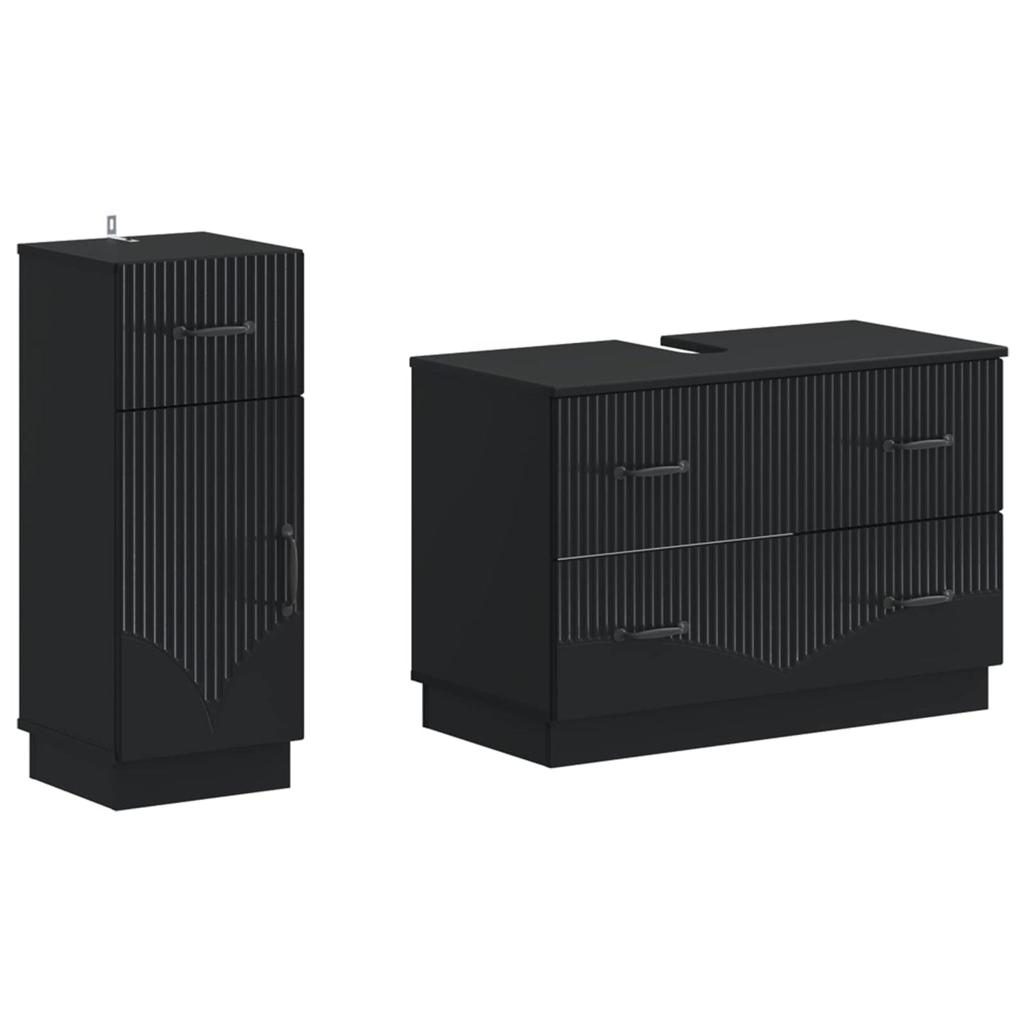 vidaXL 2 Piece Bathroom Cabinet Set HOORN Black Engineered Wood
