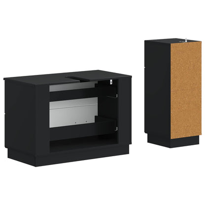 vidaXL 2 Piece Bathroom Cabinet Set HOORN Black Engineered Wood