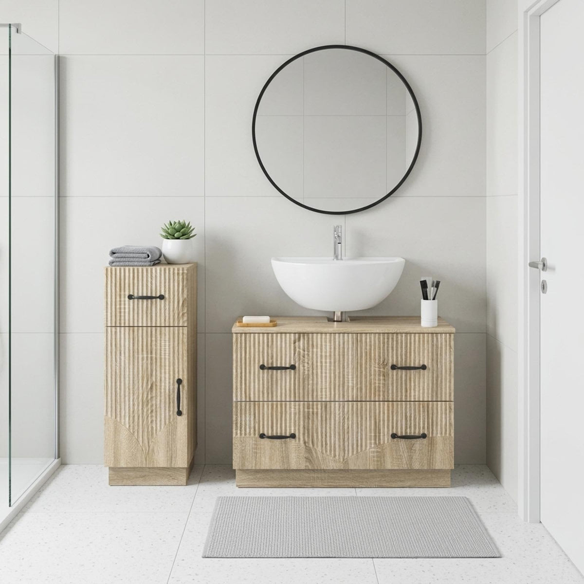 vidaXL 2 Piece Bathroom Cabinet Set HOORN Sonoma Oak Engineered Wood