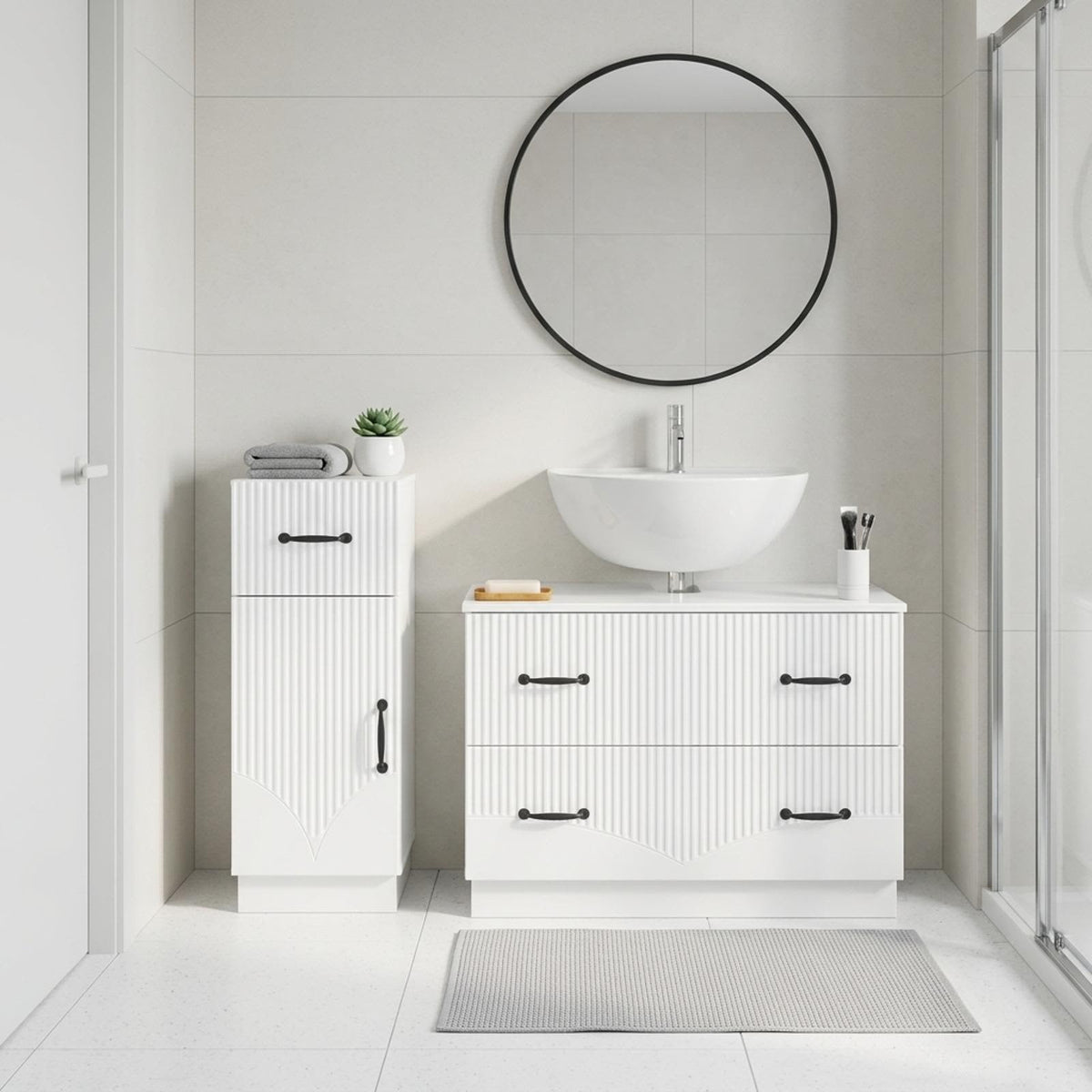 vidaXL 2 Piece Bathroom Cabinet Set HOORN High Gloss White