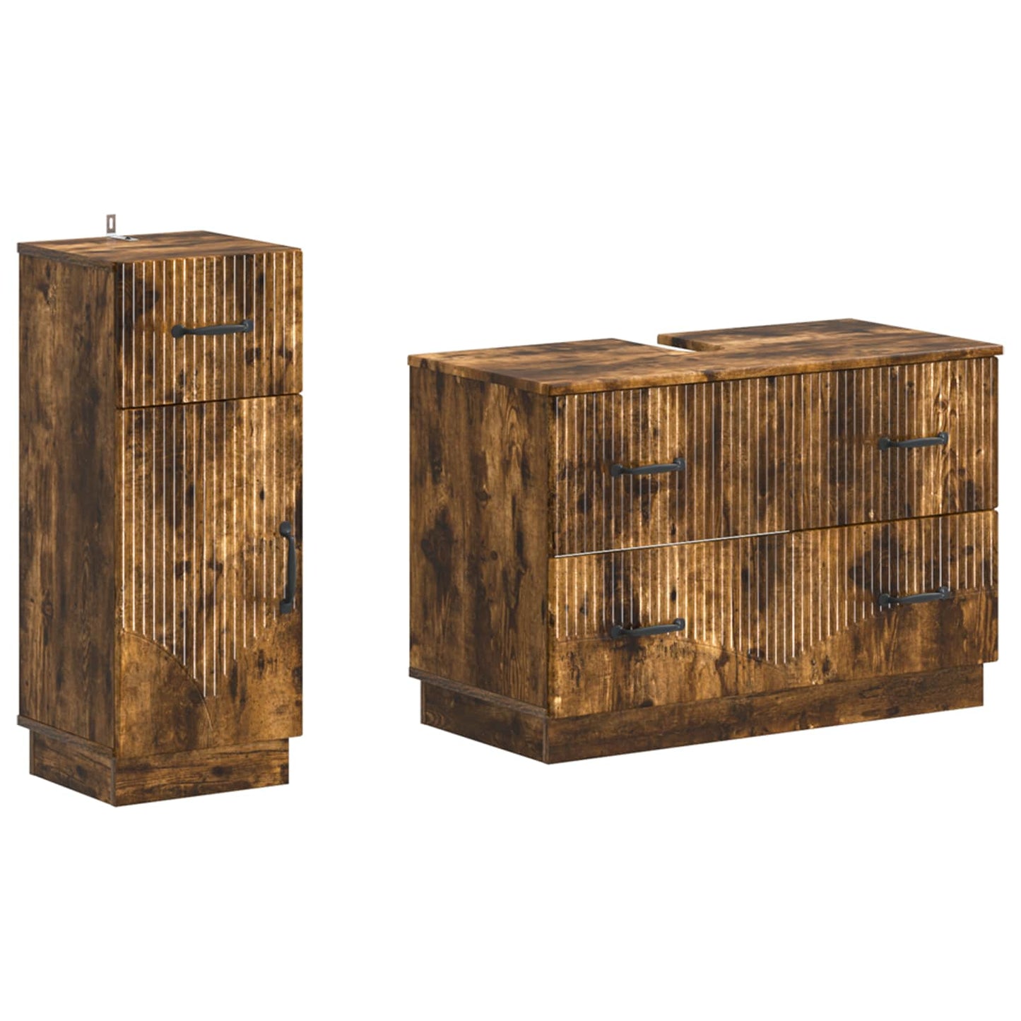 vidaXL 2 Piece Bathroom Cabinet Set HOORN Smoked Oak Engineered Wood