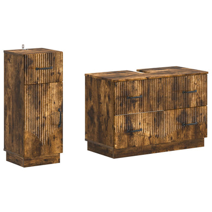 vidaXL 2 Piece Bathroom Cabinet Set HOORN Smoked Oak Engineered Wood
