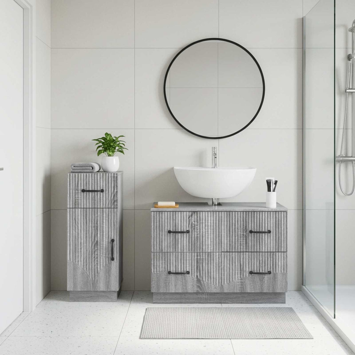 vidaXL 2 Piece Bathroom Cabinet Set HOORN Grey Sonoma Engineered Wood