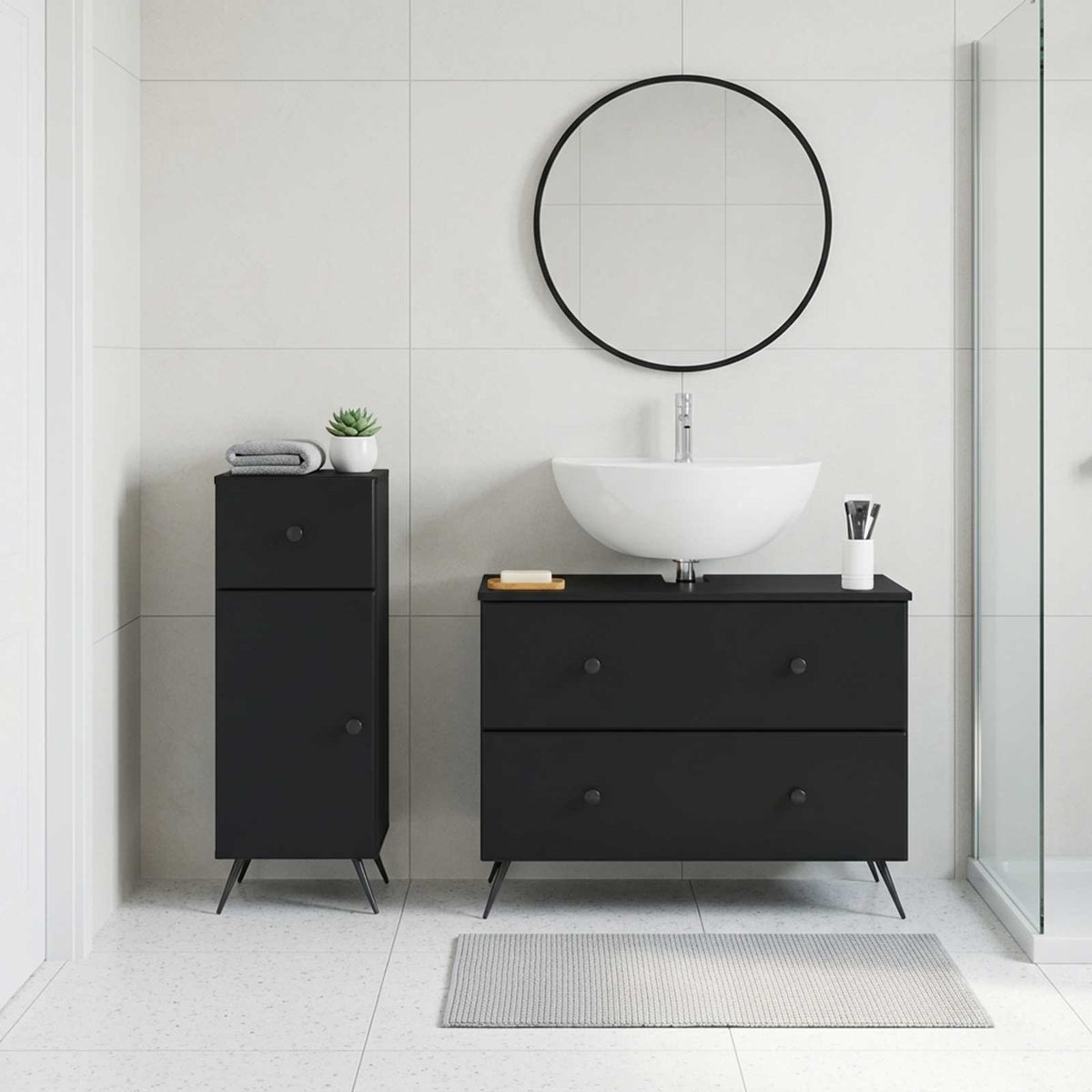 vidaXL 2 Piece Bathroom Cabinet Set BREDA Black Engineered Wood