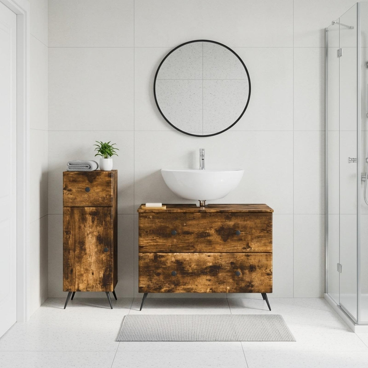 vidaXL 2 Piece Bathroom Cabinet Set BREDA Smoked Oak Engineered Wood