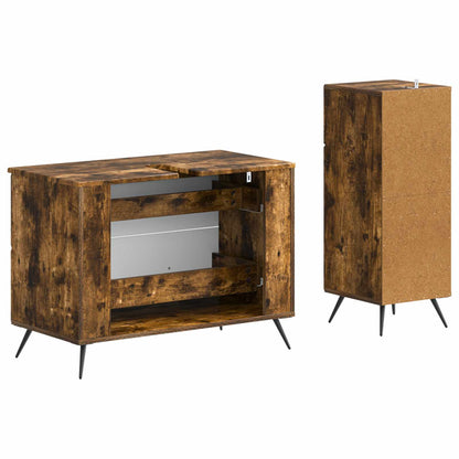 vidaXL 2 Piece Bathroom Cabinet Set BREDA Smoked Oak Engineered Wood