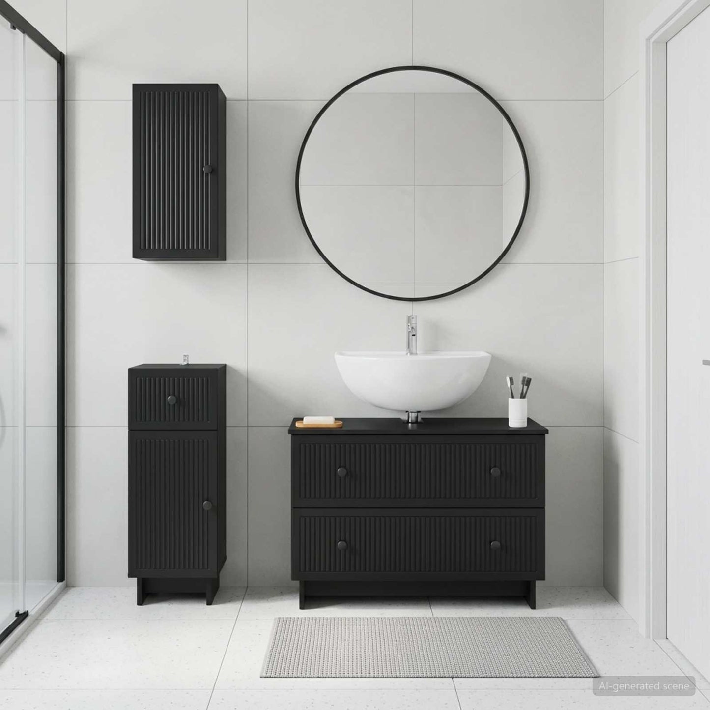 vidaXL 3 Piece Bathroom Cabinet Set EDE Black Engineered Wood