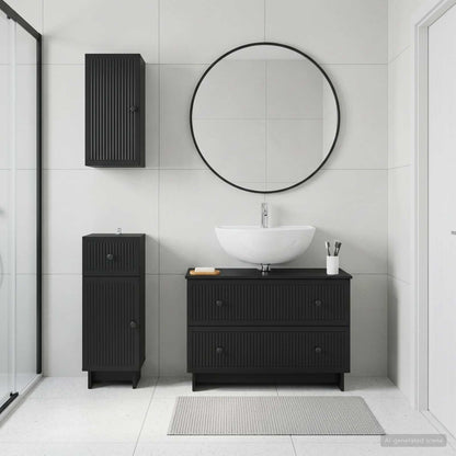 vidaXL 3 Piece Bathroom Cabinet Set EDE Black Engineered Wood
