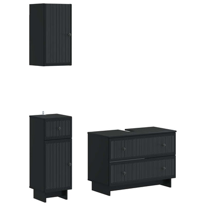 vidaXL 3 Piece Bathroom Cabinet Set EDE Black Engineered Wood