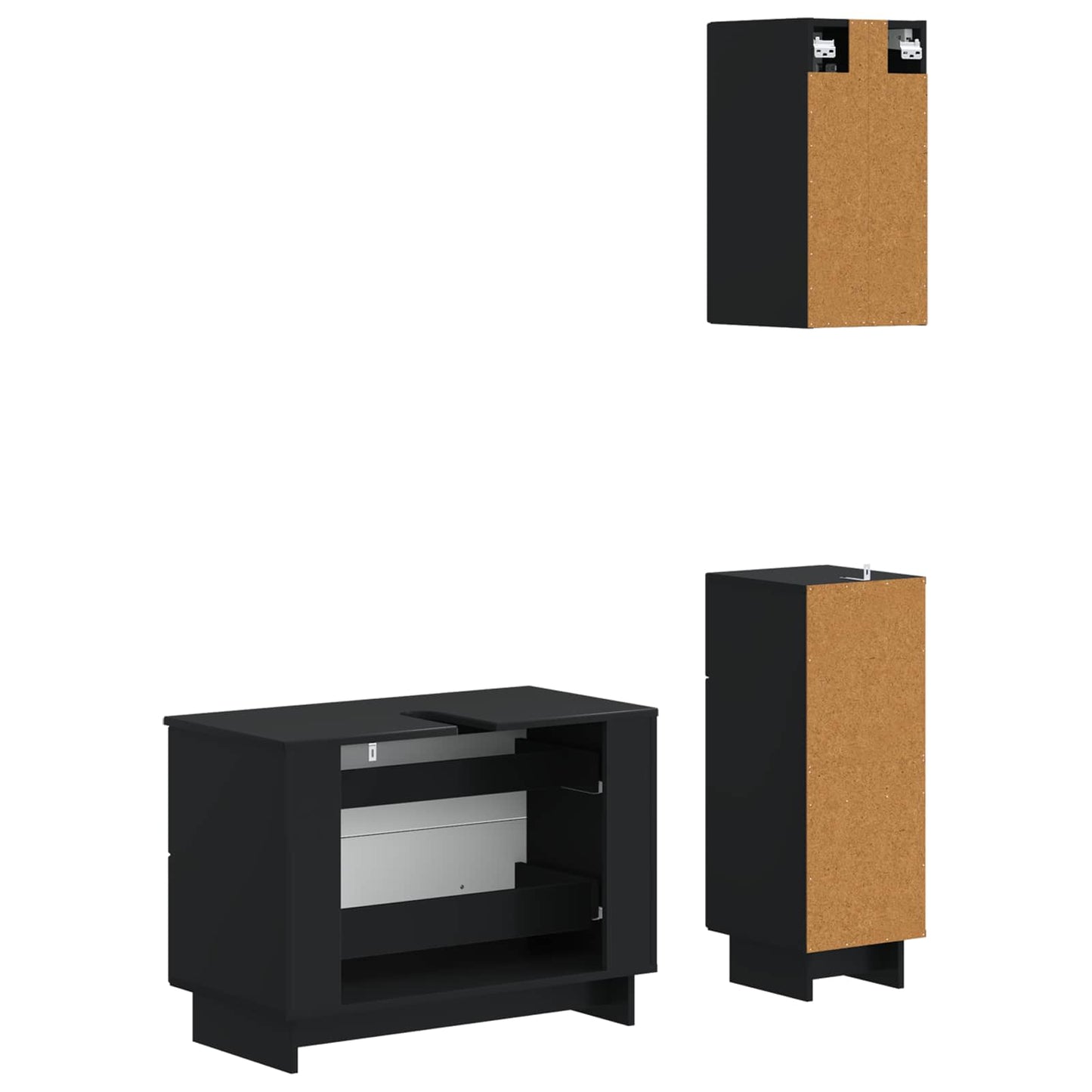 vidaXL 3 Piece Bathroom Cabinet Set EDE Black Engineered Wood