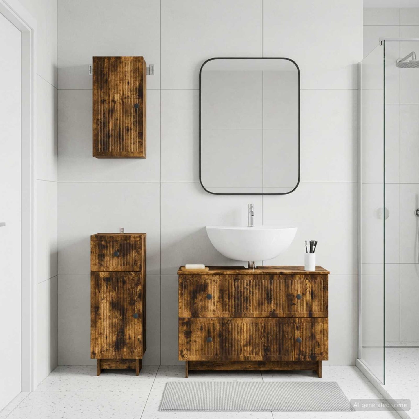 vidaXL 3 Piece Bathroom Cabinet Set EDE Smoked Oak Engineered Wood