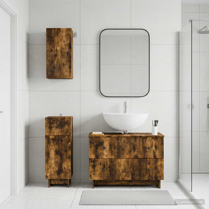 vidaXL 3 Piece Bathroom Cabinet Set EDE Smoked Oak Engineered Wood