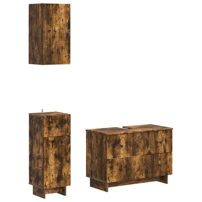 vidaXL 3 Piece Bathroom Cabinet Set EDE Smoked Oak Engineered Wood