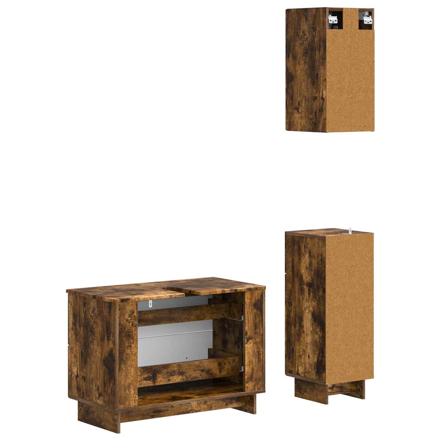 vidaXL 3 Piece Bathroom Cabinet Set EDE Smoked Oak Engineered Wood