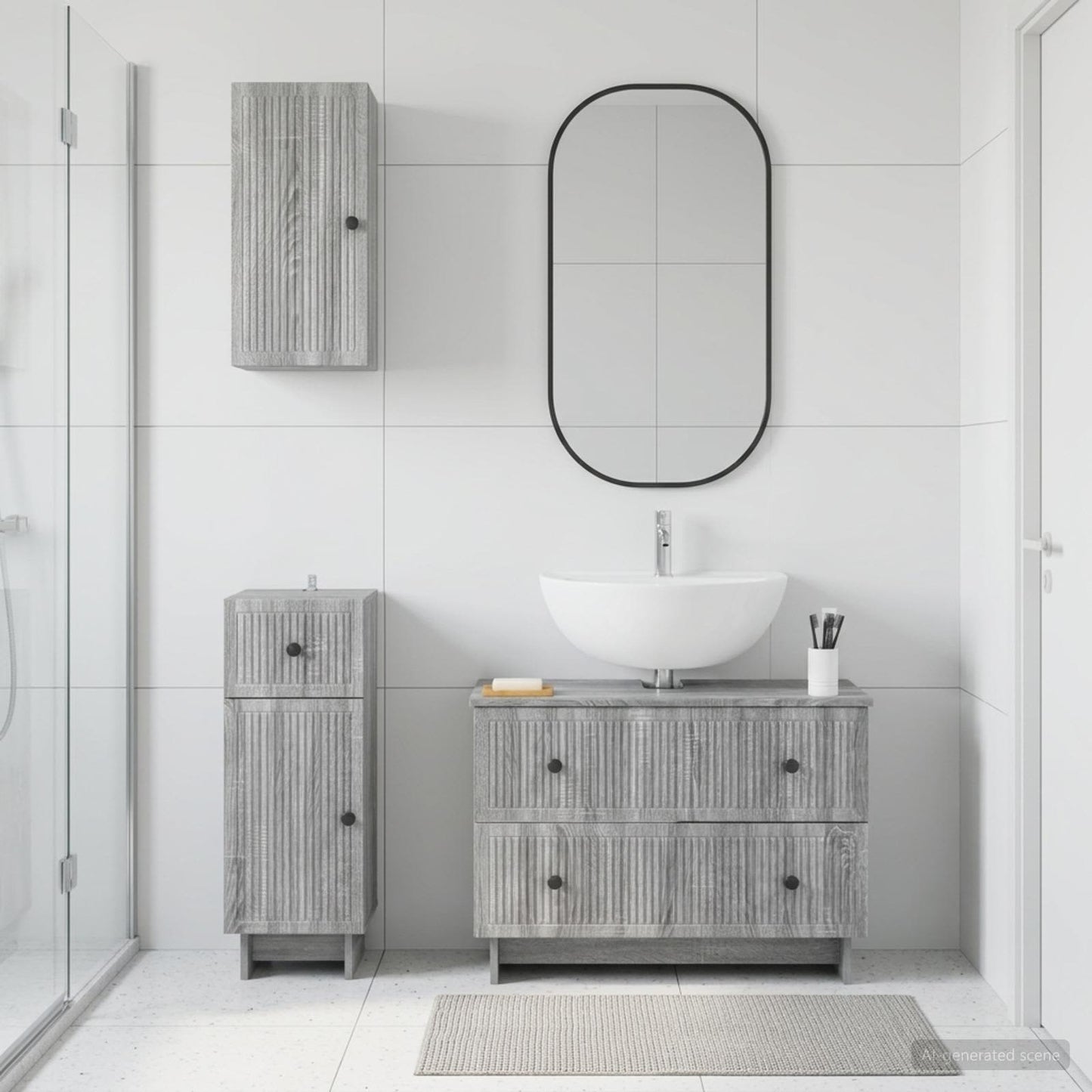 vidaXL 3 Piece Bathroom Cabinet Set EDE Grey Sonoma Engineered Wood