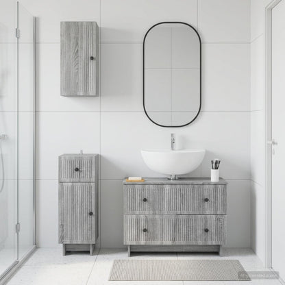 vidaXL 3 Piece Bathroom Cabinet Set EDE Grey Sonoma Engineered Wood