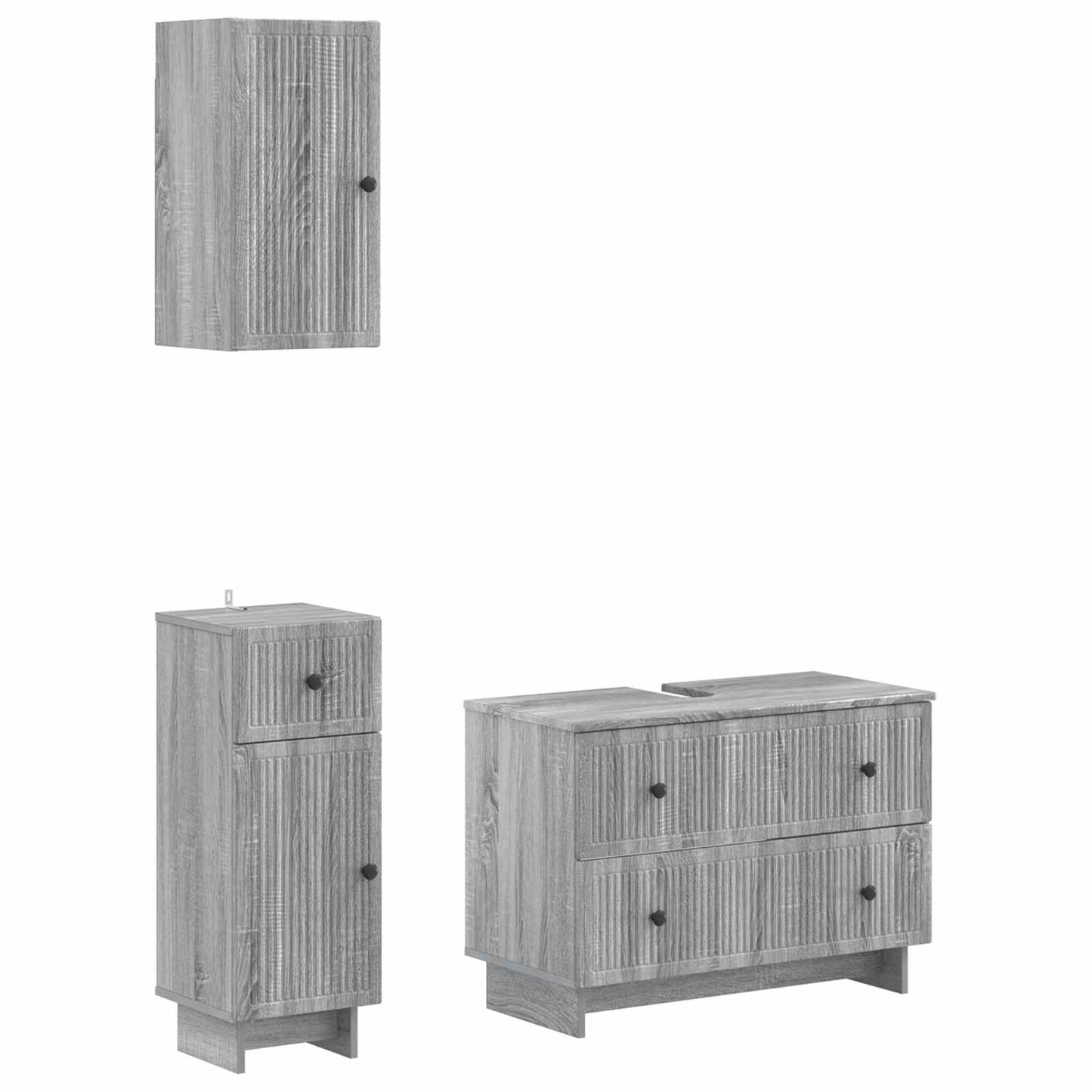 vidaXL 3 Piece Bathroom Cabinet Set EDE Grey Sonoma Engineered Wood