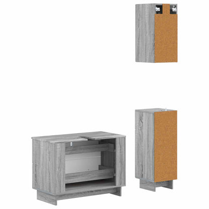vidaXL 3 Piece Bathroom Cabinet Set EDE Grey Sonoma Engineered Wood