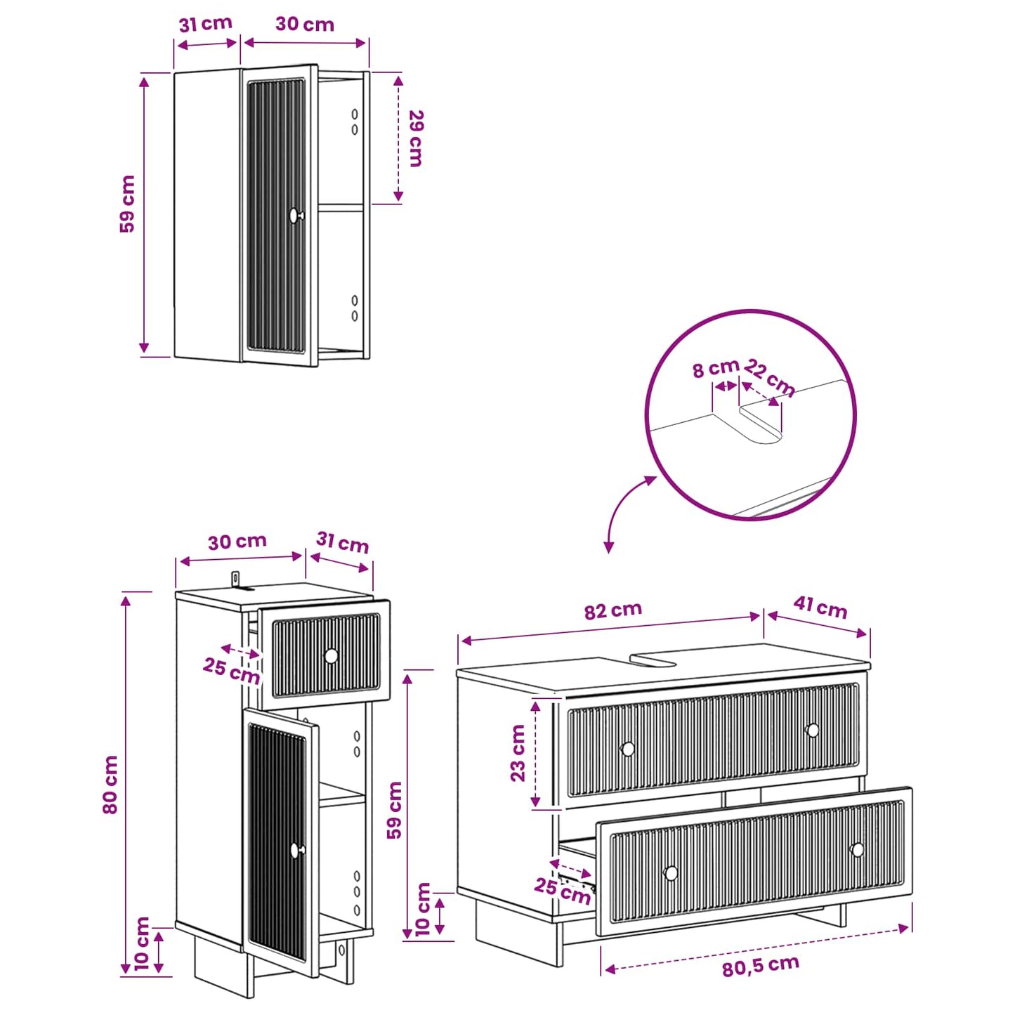 vidaXL 3 Piece Bathroom Cabinet Set EDE Grey Sonoma Engineered Wood