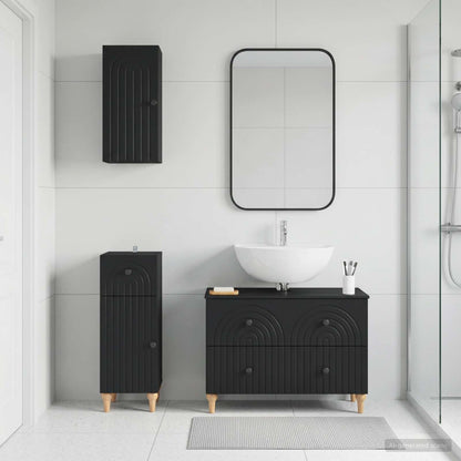 vidaXL 3 Piece Bathroom Cabinet Set ALKMAAR Black Engineered Wood