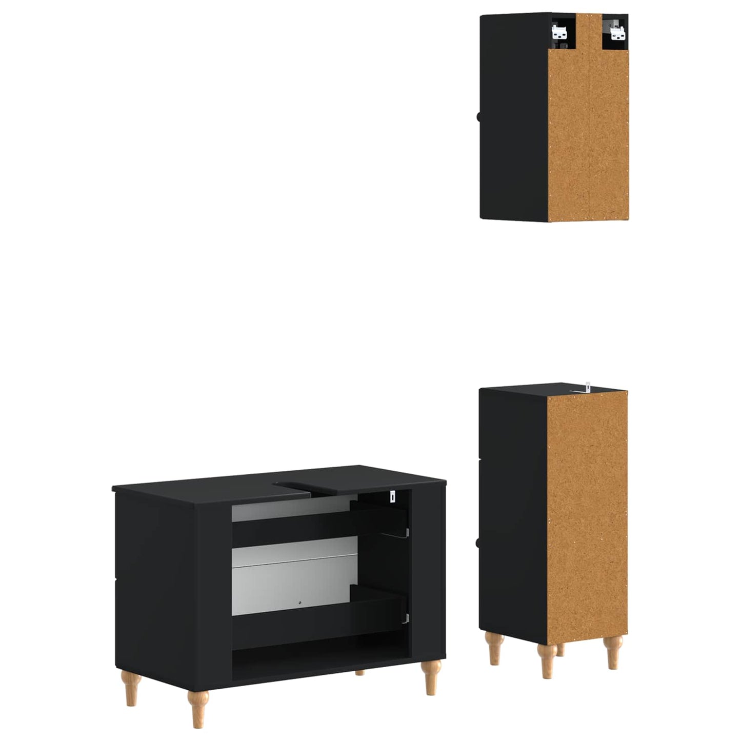 vidaXL 3 Piece Bathroom Cabinet Set ALKMAAR Black Engineered Wood