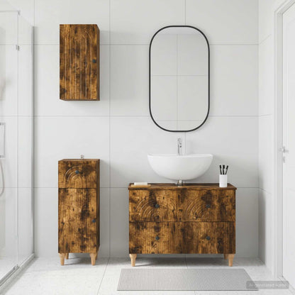 vidaXL 3 Piece Bathroom Cabinet Set ALKMAAR Smoked Oak Engineered Wood
