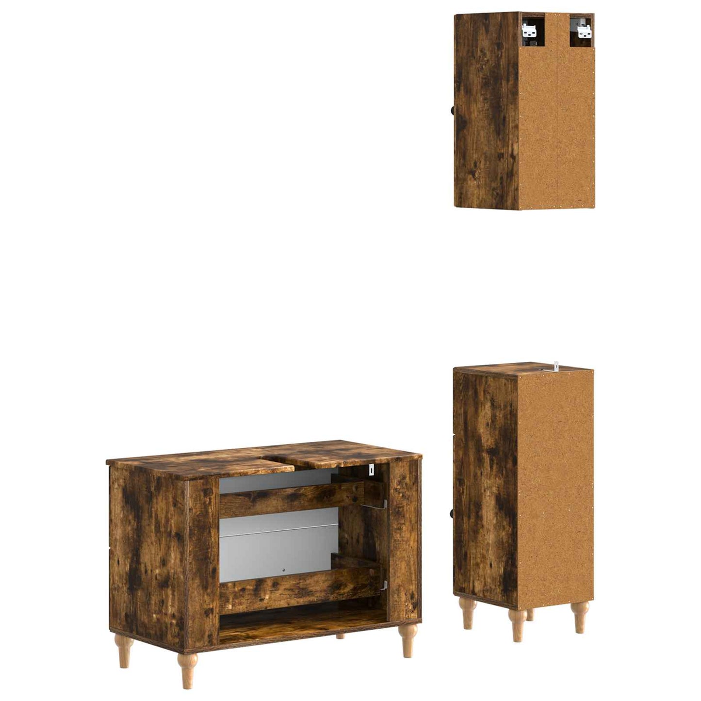 vidaXL 3 Piece Bathroom Cabinet Set ALKMAAR Smoked Oak Engineered Wood