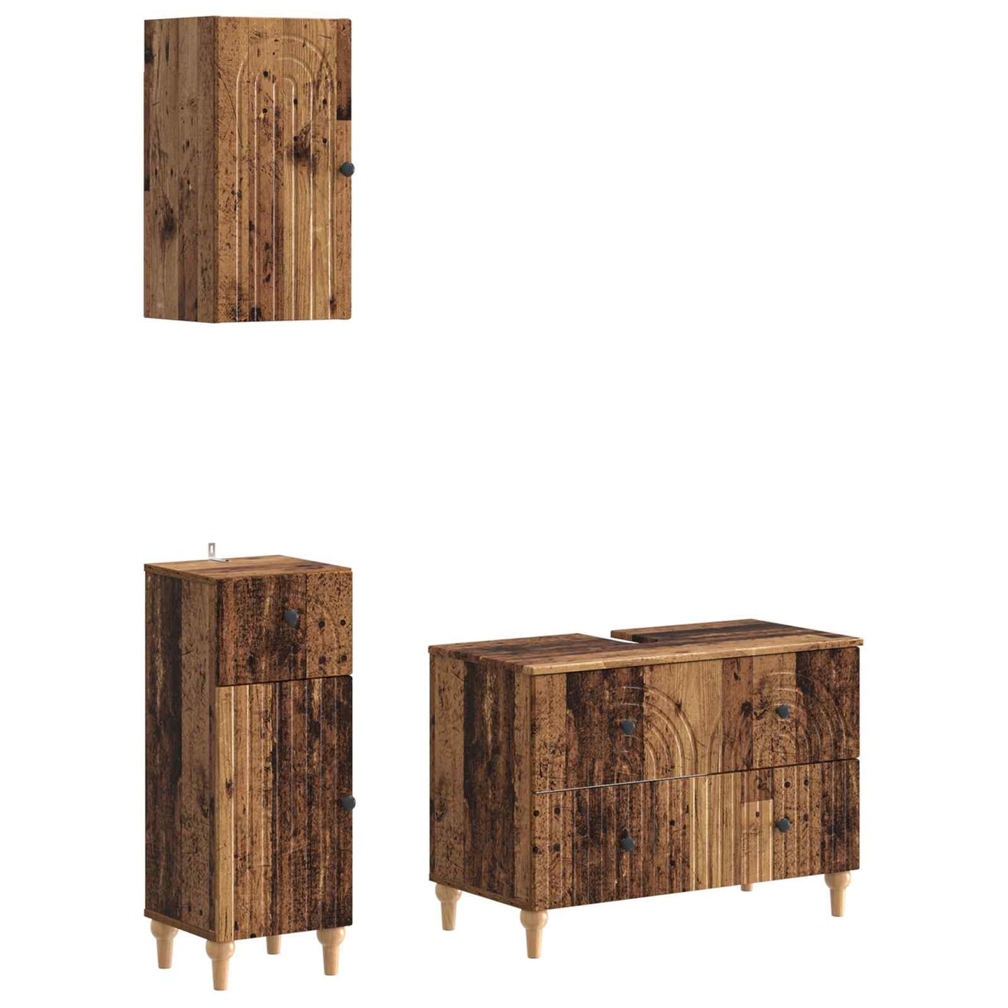 vidaXL 3 Piece Bathroom Cabinet Set ALKMAAR Old Wood Engineered Wood