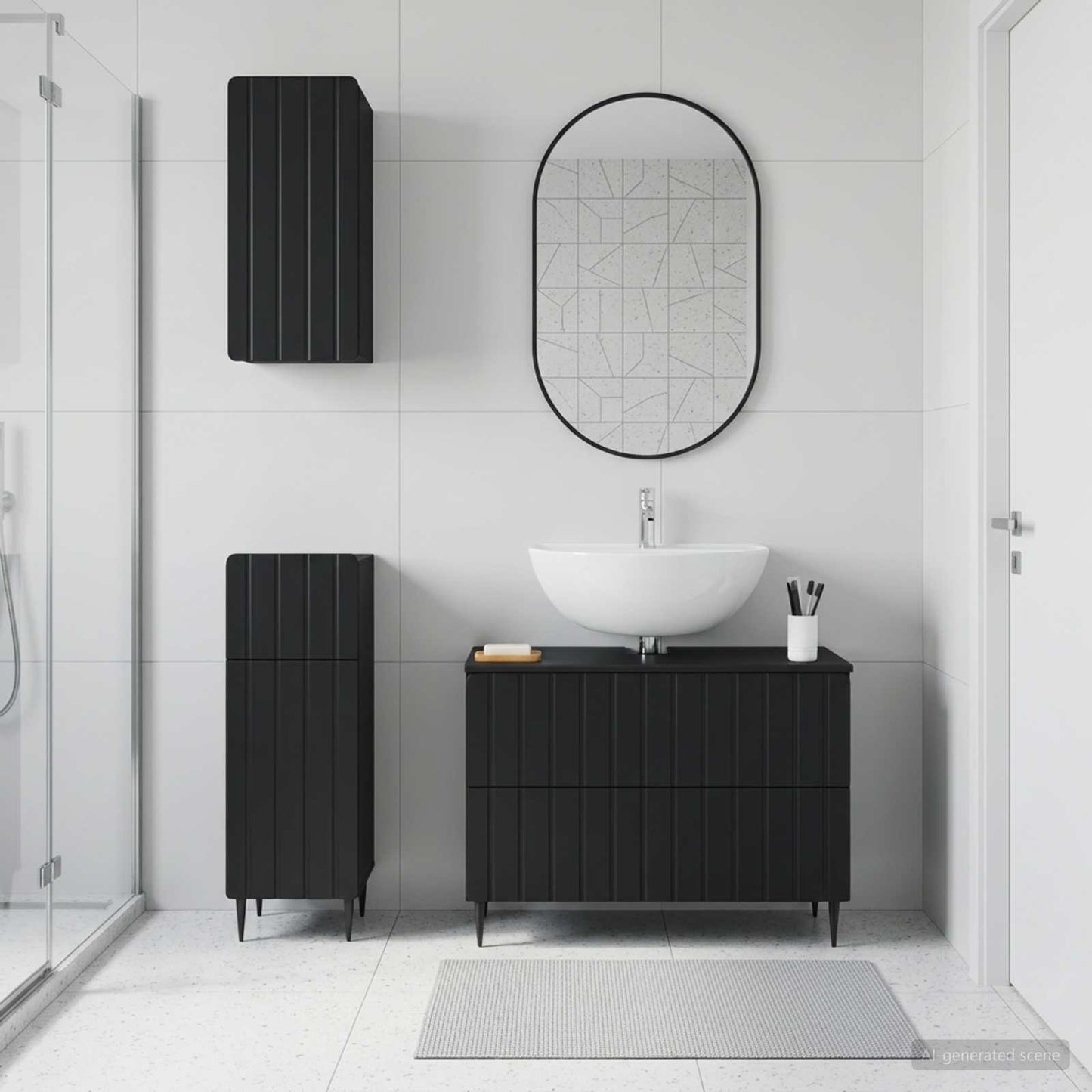 vidaXL 3 Piece Bathroom Cabinet Set ZWOLLE Black Engineered Wood