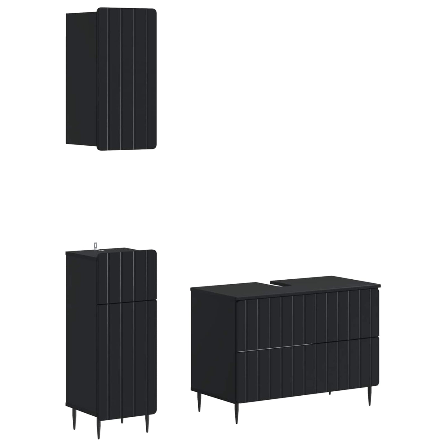 vidaXL 3 Piece Bathroom Cabinet Set ZWOLLE Black Engineered Wood