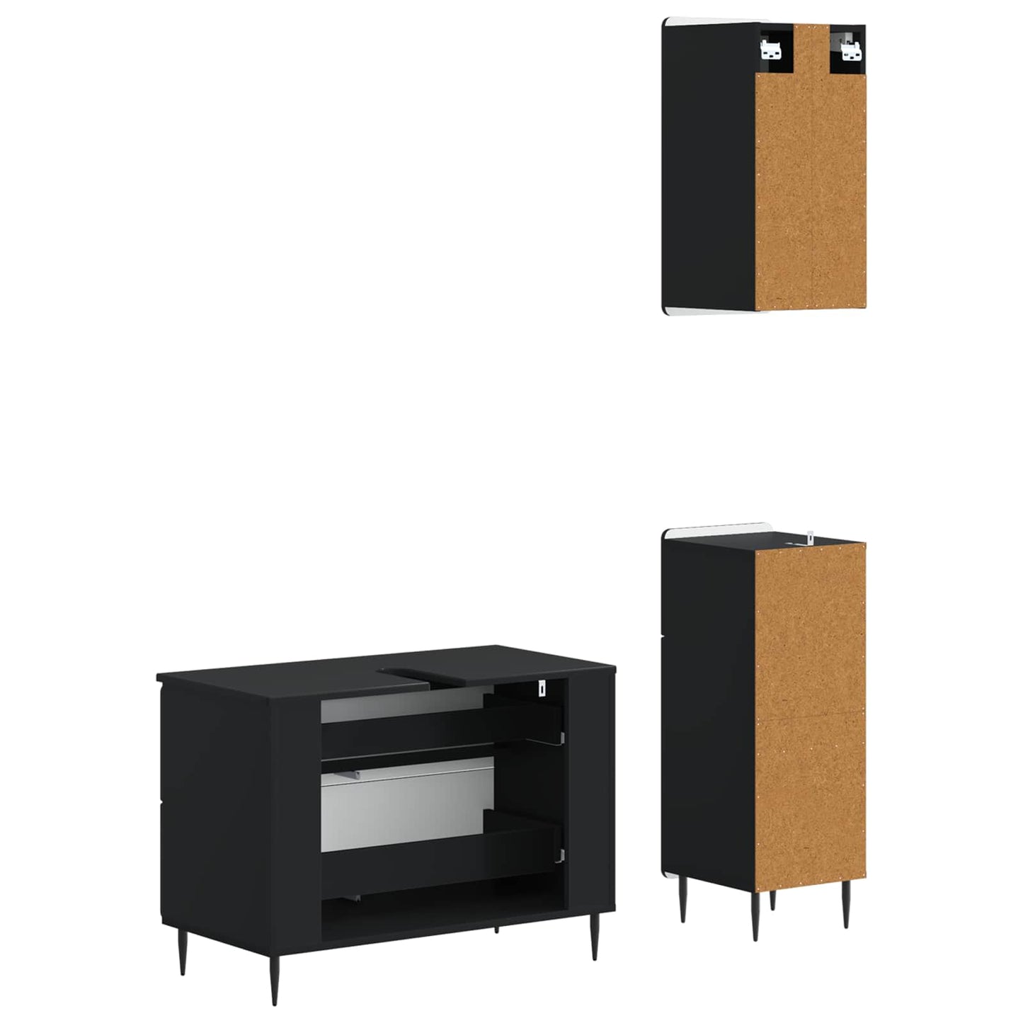 vidaXL 3 Piece Bathroom Cabinet Set ZWOLLE Black Engineered Wood