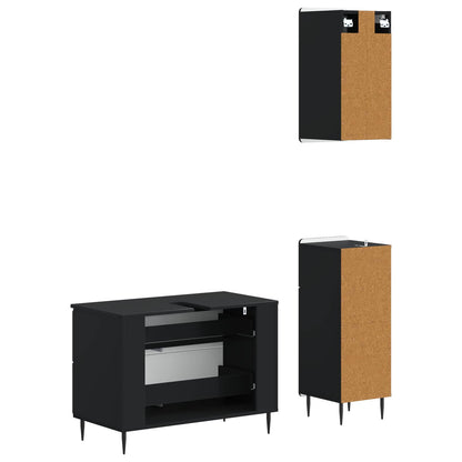 vidaXL 3 Piece Bathroom Cabinet Set ZWOLLE Black Engineered Wood