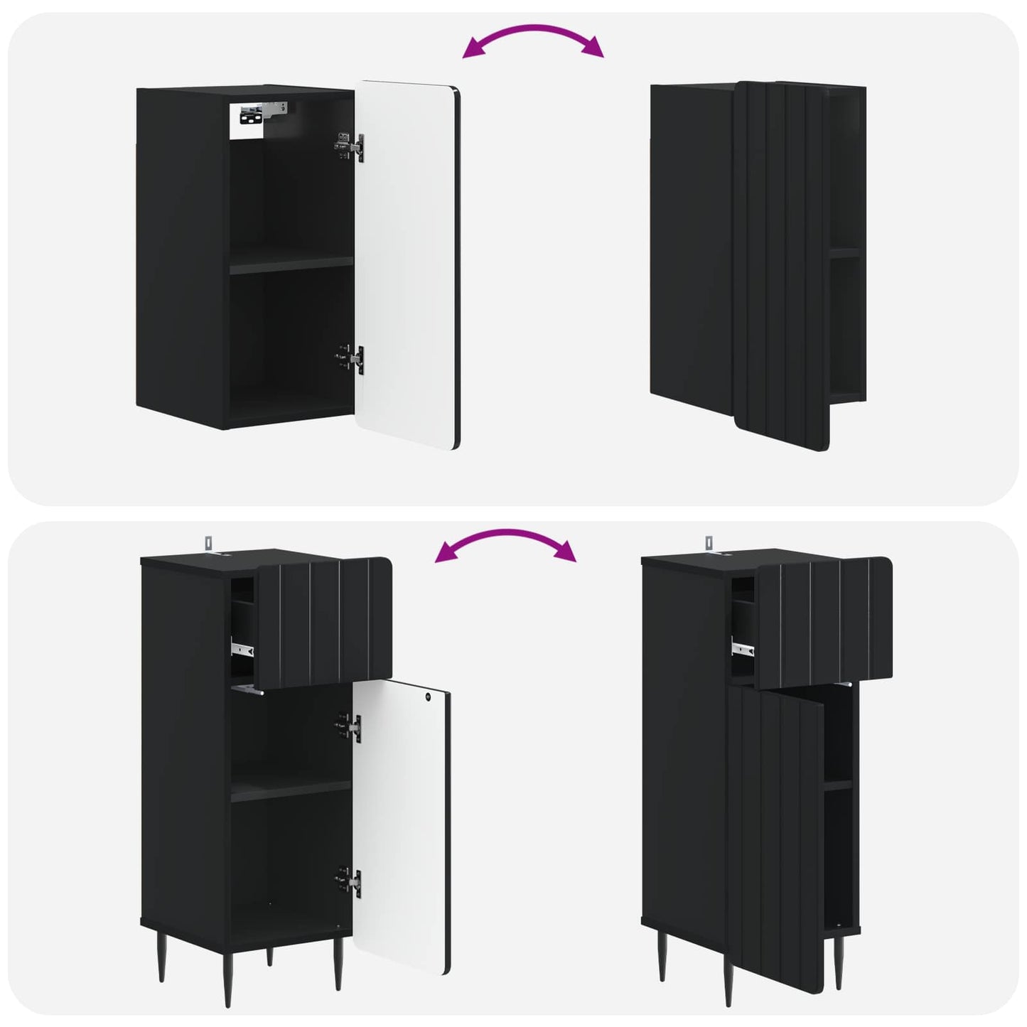 vidaXL 3 Piece Bathroom Cabinet Set ZWOLLE Black Engineered Wood