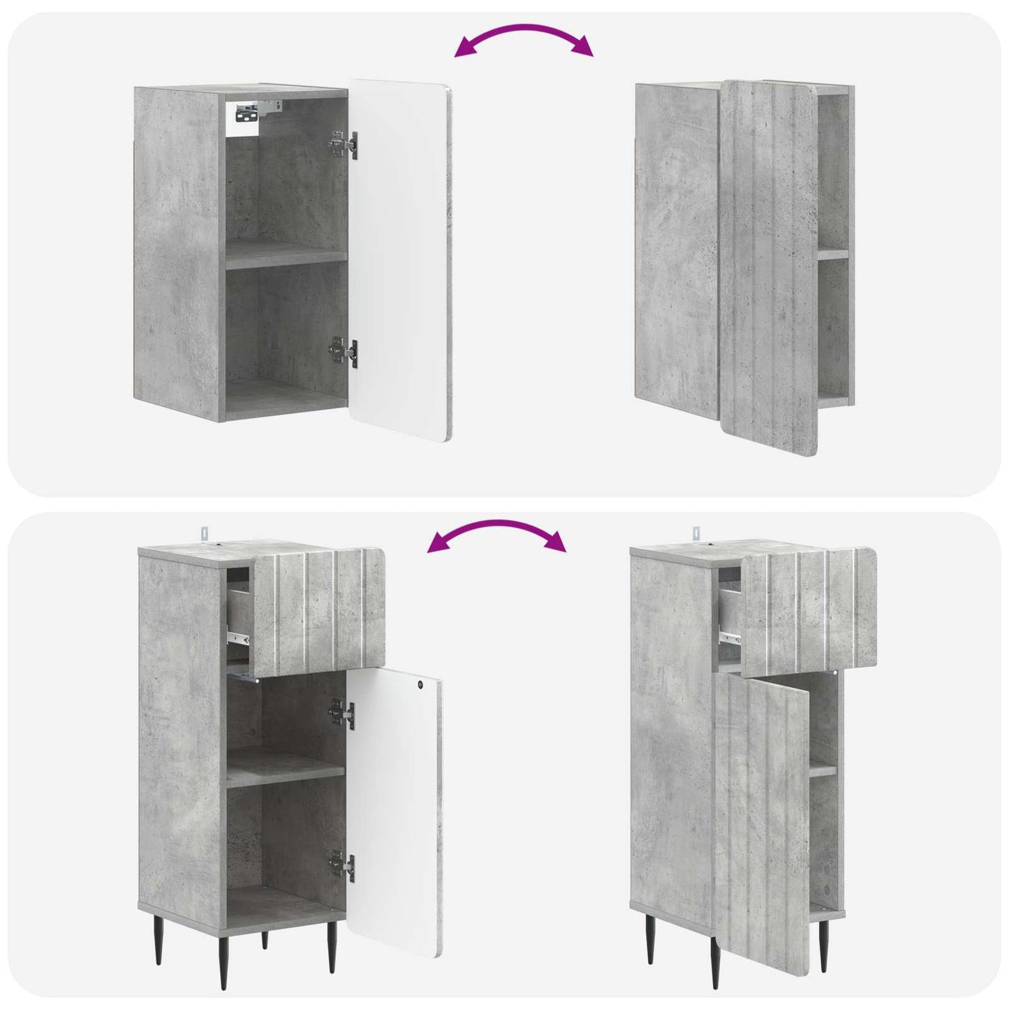 vidaXL 3 Piece Bathroom Cabinet Set ZWOLLE Concrete Grey