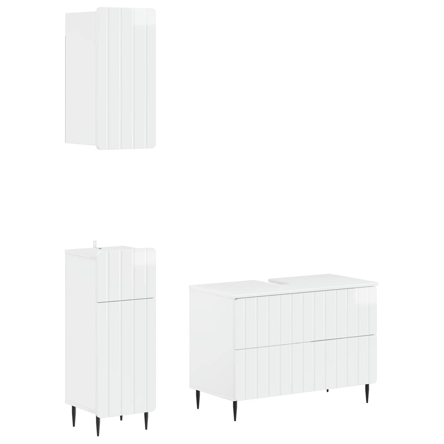 vidaXL 3 Piece Bathroom Cabinet Set ZWOLLE High Gloss White