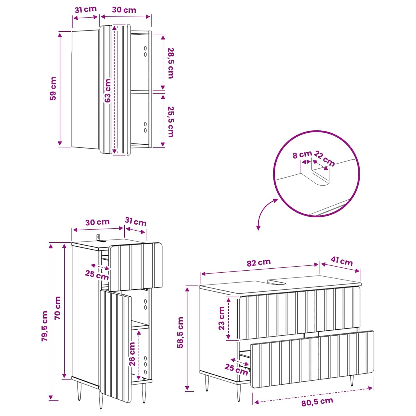 vidaXL 3 Piece Bathroom Cabinet Set ZWOLLE High Gloss White