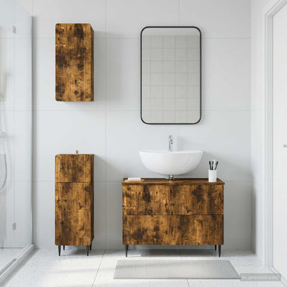 vidaXL 3 Piece Bathroom Cabinet Set ZWOLLE Smoked Oak Engineered Wood