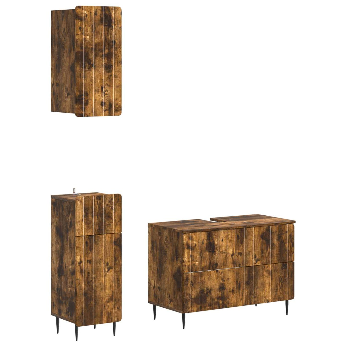 vidaXL 3 Piece Bathroom Cabinet Set ZWOLLE Smoked Oak Engineered Wood