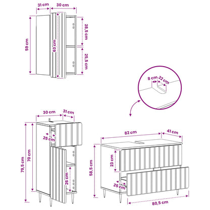 vidaXL 3 Piece Bathroom Cabinet Set ZWOLLE Smoked Oak Engineered Wood