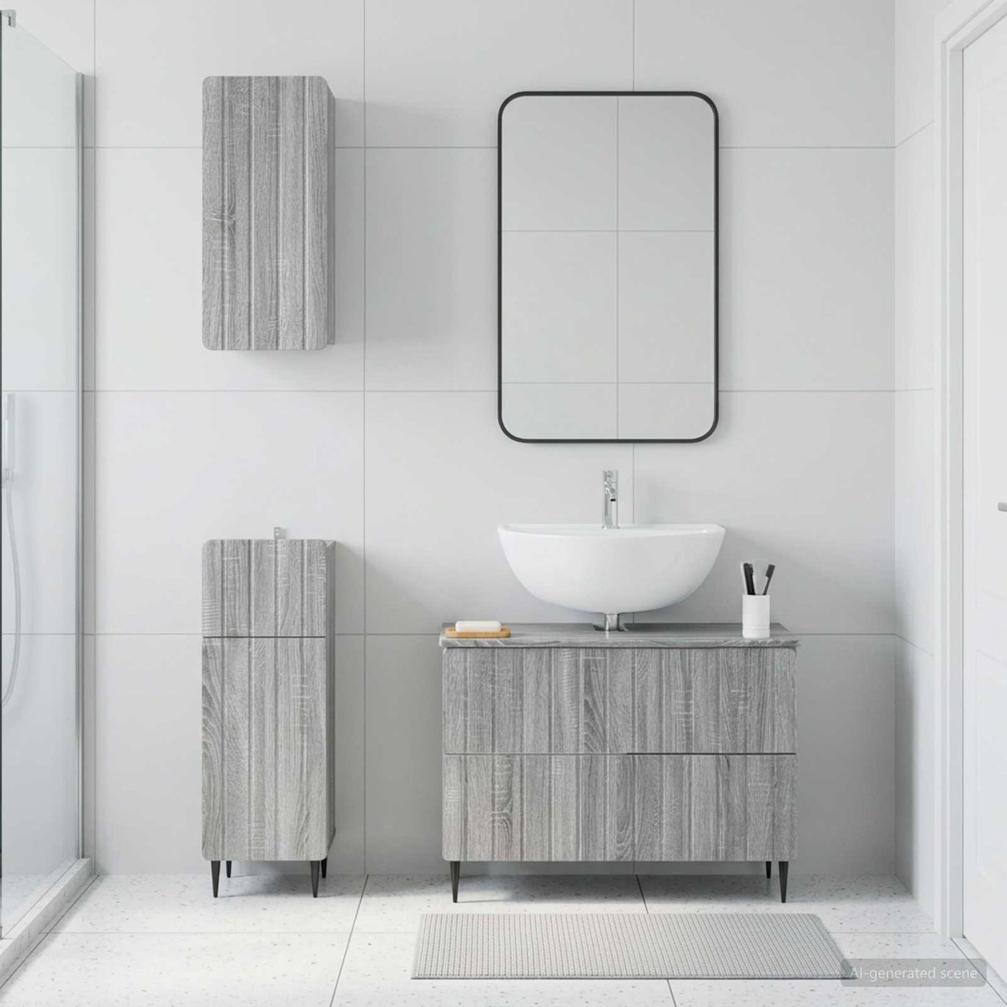 vidaXL 3 Piece Bathroom Cabinet Set ZWOLLE Grey Sonoma Engineered Wood