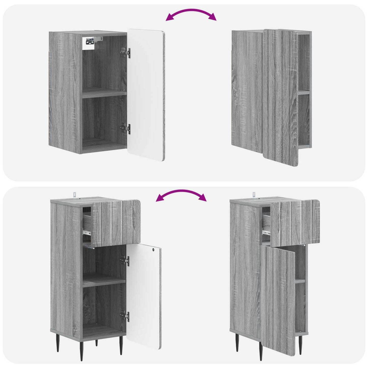 vidaXL 3 Piece Bathroom Cabinet Set ZWOLLE Grey Sonoma Engineered Wood