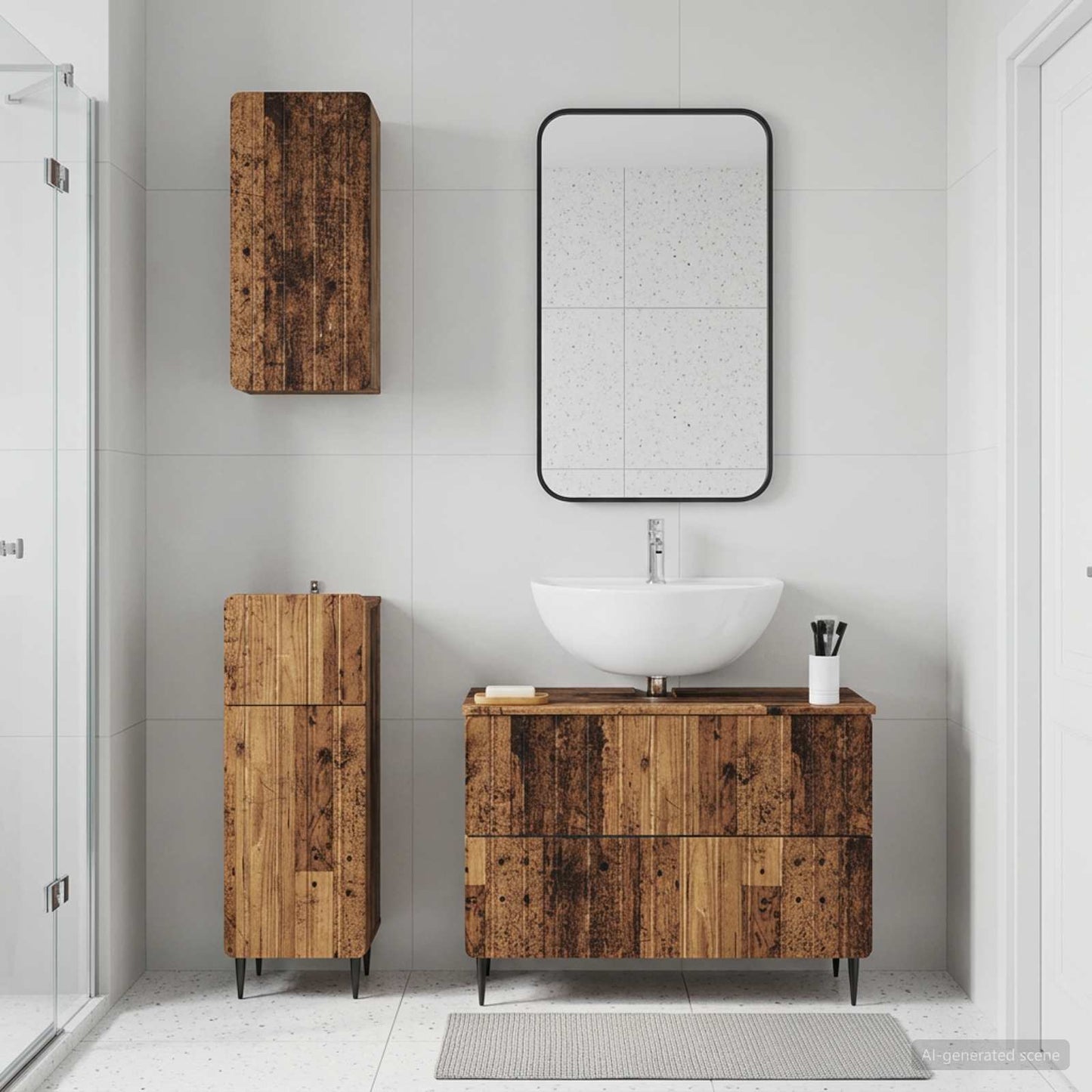 vidaXL 3 Piece Bathroom Cabinet Set ZWOLLE Old Wood Engineered Wood
