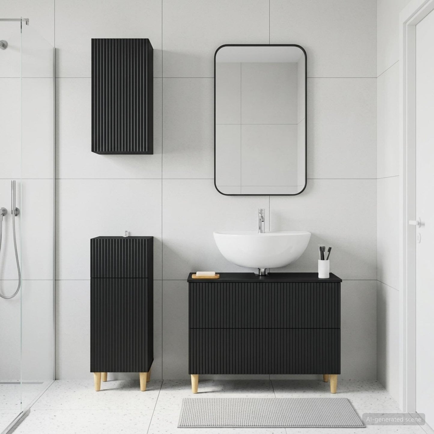 vidaXL 3 Piece Bathroom Cabinet Set ARNHEM Black Engineered Wood