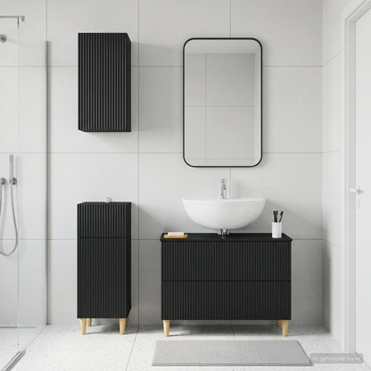 vidaXL 3 Piece Bathroom Cabinet Set ARNHEM Black Engineered Wood
