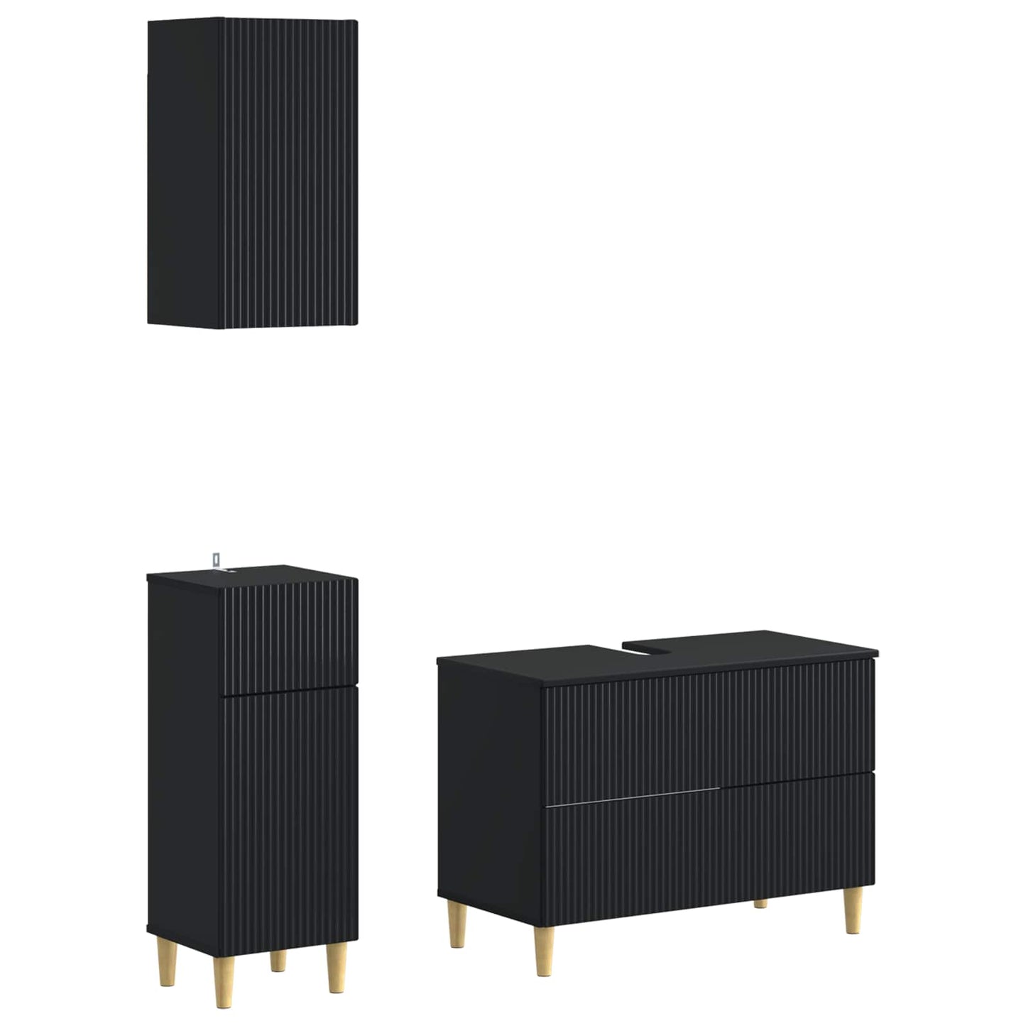 vidaXL 3 Piece Bathroom Cabinet Set ARNHEM Black Engineered Wood