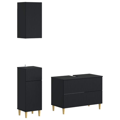 vidaXL 3 Piece Bathroom Cabinet Set ARNHEM Black Engineered Wood
