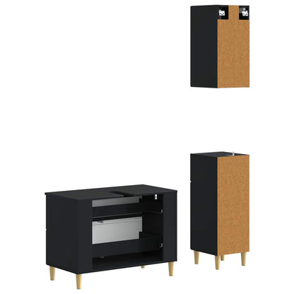 vidaXL 3 Piece Bathroom Cabinet Set ARNHEM Black Engineered Wood